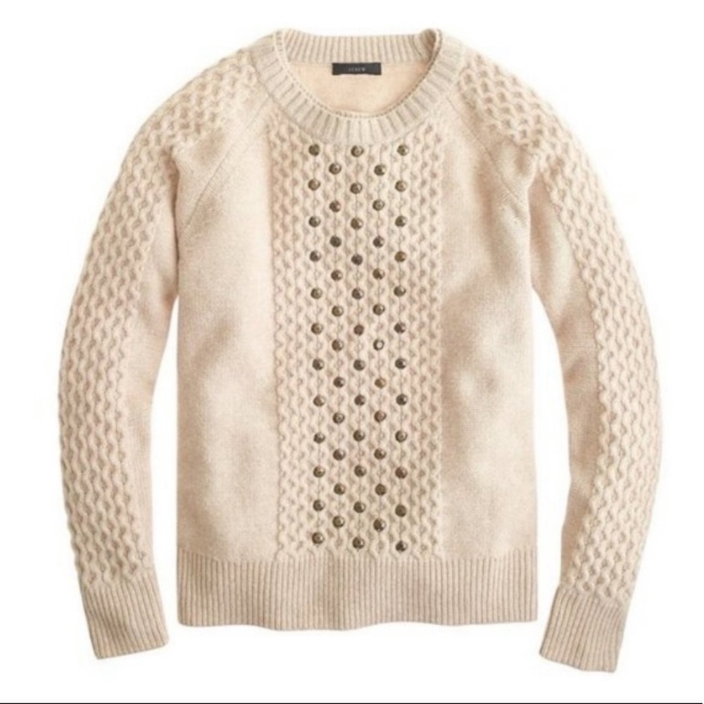 j.crew | studded ivory honeycomb cable knit sweater lambswool xs